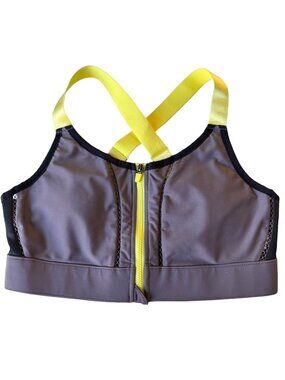 Fabletics Sports Bra Crisscross Straps Gray Yellow Size XXS Front Zip Athletic